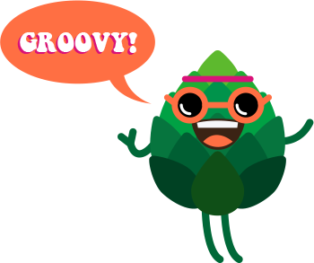 artichoke cartoon character saying, 'Groovy!'