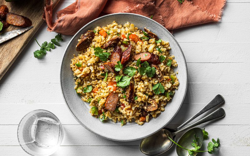 Cajun Style Cauliflower Rice with Sausage & Peppers