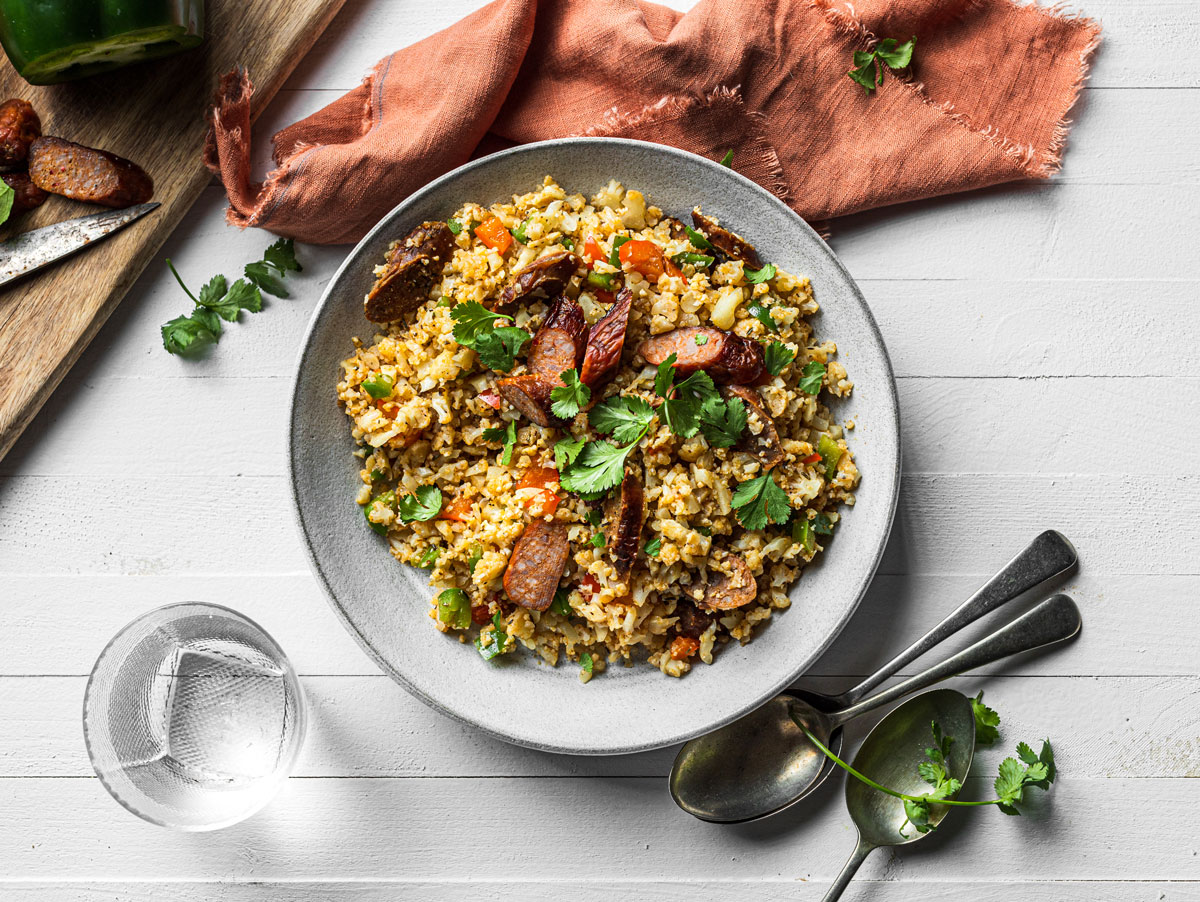 Cajun Style Cauliflower Rice with Sausage & Peppers