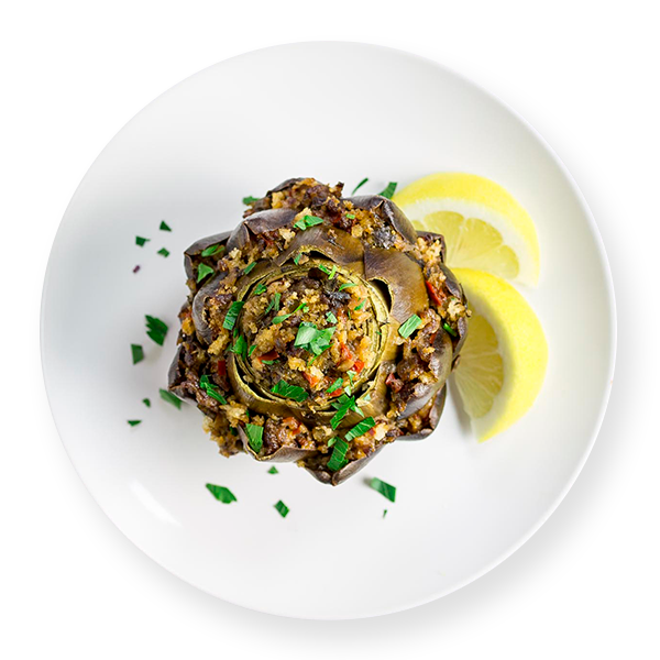 Stuffed artichokes with spicy Italian sausage
