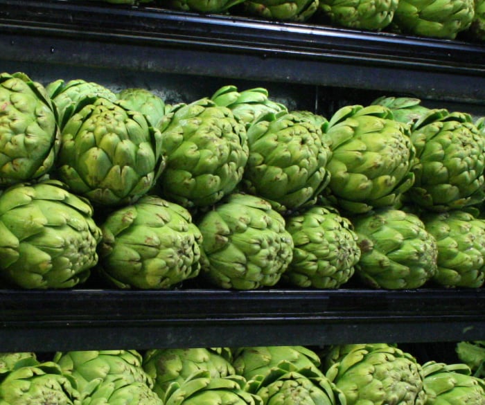 Artichokes on store shelf
