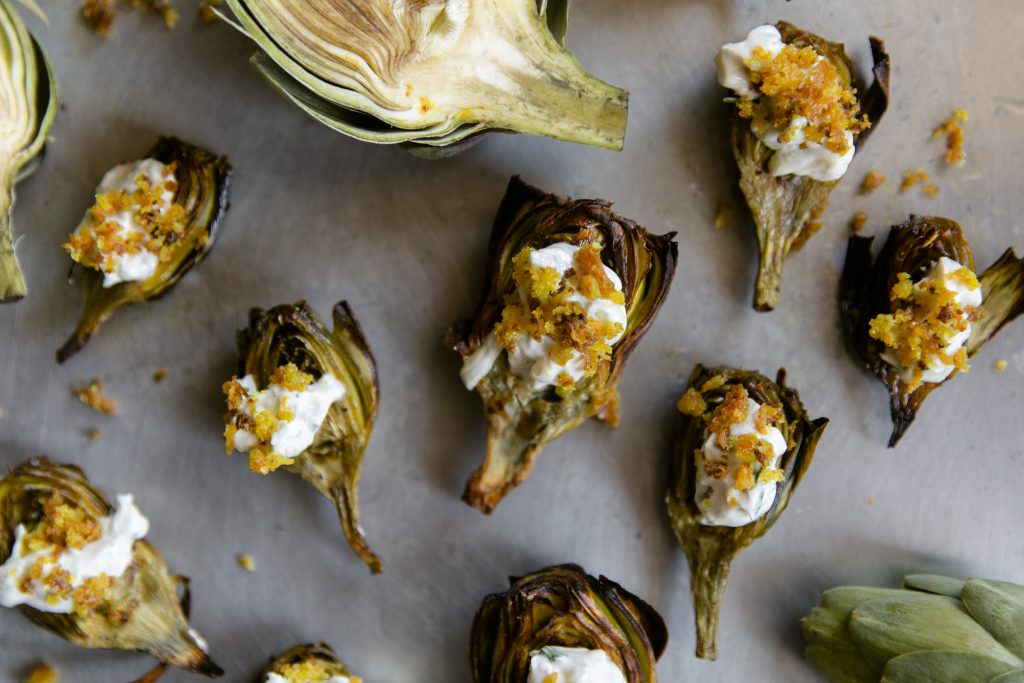 FOODSERVICE: Roasted Baby Artichokes With Cucumber Raita And Saffron Bread Crumbs