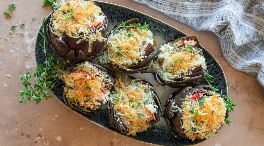 Creamy Crab & Spinach Stuffed Purple Artichoke