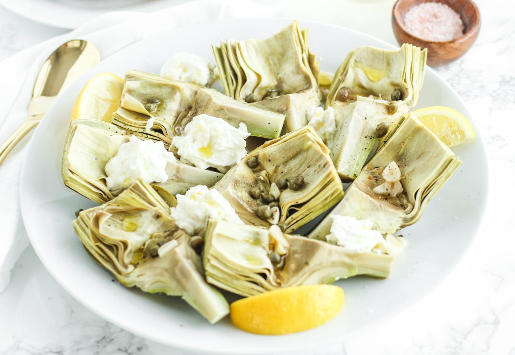 Instant Pot Artichokes with White Wine, Capers and Burrata