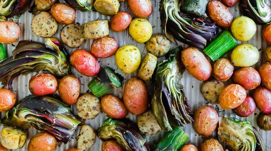Sheet Pan Roasted Sausage Artichokes Potatoes HR-3-1-1